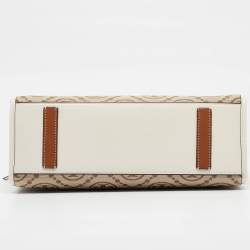 Pre Owned Tory Burch Brown/Ivory T Monogram Canvas Small Tote