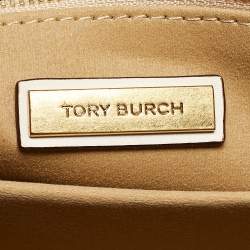 Pre Owned Tory Burch Brown/Ivory T Monogram Canvas Small Tote