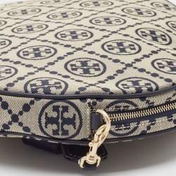 Pre Owned Tory Burch Navy Blue T Monogram Jacquard Canvas Tennis Bag