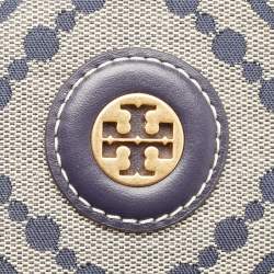Pre Owned Tory Burch Navy Blue T Monogram Jacquard Canvas Tennis Bag
