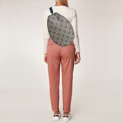 Pre Owned Tory Burch Navy Blue T Monogram Jacquard Canvas Tennis Bag