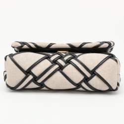 Pre Owned Tory Burch Beige/Black Canvas and Leather Kira Mini Flap Crossbody Bag