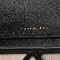 Pre Owned Tory Burch Beige/Black Canvas and Leather Kira Mini Flap Crossbody Bag