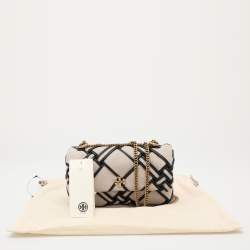 Pre Owned Tory Burch Beige/Black Canvas and Leather Kira Mini Flap Crossbody Bag