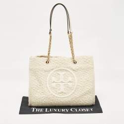Pre Owned Tory Burch Cream Tweed Ella Boucle Chain Tote