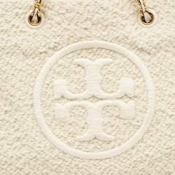 Pre Owned Tory Burch Cream Tweed Ella Boucle Chain Tote
