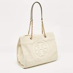 Pre Owned Tory Burch Cream Tweed Ella Boucle Chain Tote