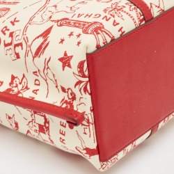 Pre Owned Tory Burch Red Fabric and Leather Printed Perry Tote