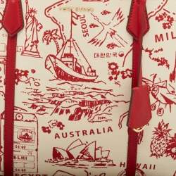 Pre Owned Tory Burch Red Fabric and Leather Printed Perry Tote