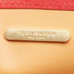 Pre Owned Tory Burch Red Fabric and Leather Printed Perry Tote