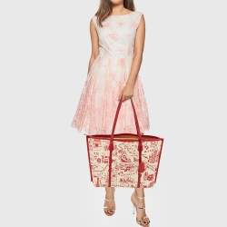 Pre Owned Tory Burch Red Fabric and Leather Printed Perry Tote