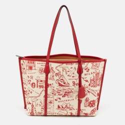 Pre Owned Tory Burch Red Fabric and Leather Printed Perry Tote