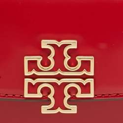 Pre Owned Tory Burch Red Glazed Leather MIni Britten Top Handle Bag