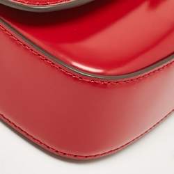 Pre Owned Tory Burch Red Glazed Leather MIni Britten Top Handle Bag