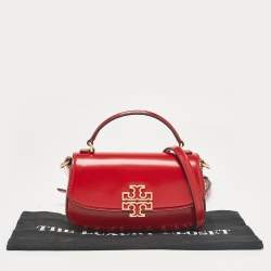 Pre Owned Tory Burch Red Glazed Leather MIni Britten Top Handle Bag