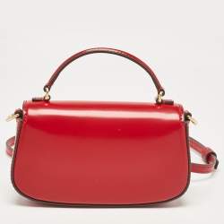 Pre Owned Tory Burch Red Glazed Leather MIni Britten Top Handle Bag