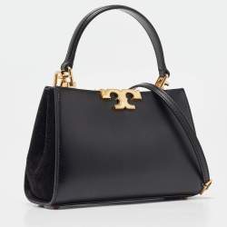 Pre Owned Tory Burch Black Leather and Suede Eleanor Top Handle Bag