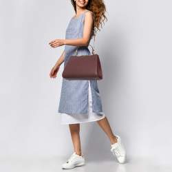 Tory Burch Burgundy Leather and Suede Eleanor Top Handle Bag