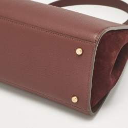 Tory Burch Burgundy Leather and Suede Eleanor Top Handle Bag