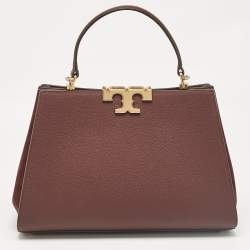Tory Burch Burgundy Leather and Suede Eleanor Top Handle Bag