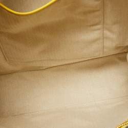 Pre Owned Tory Burch Yellow/Natural Canvas and Leather Large Ella Tote