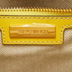 Pre Owned Tory Burch Yellow/Natural Canvas and Leather Large Ella Tote