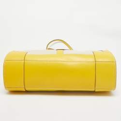 Pre Owned Tory Burch Yellow/Natural Canvas and Leather Large Ella Tote