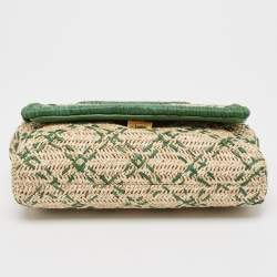 Tory Burch Green/Natural Woven Raffia Fleming Clutch