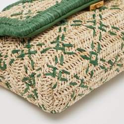 Tory Burch Green/Natural Woven Raffia Fleming Clutch