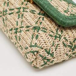 Tory Burch Green/Natural Woven Raffia Fleming Clutch