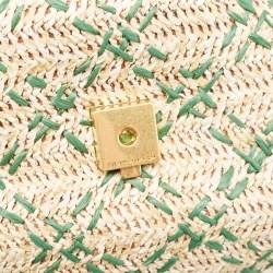 Tory Burch Green/Natural Woven Raffia Fleming Clutch