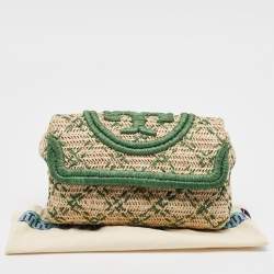 Tory Burch Green/Natural Woven Raffia Fleming Clutch