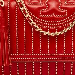 Pre Owned Tory Burch Red Leather Small Fleming Crossbody Bag