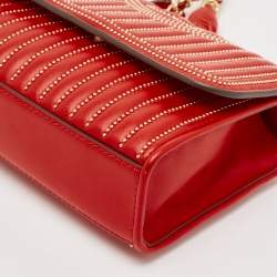 Pre Owned Tory Burch Red Leather Small Fleming Crossbody Bag