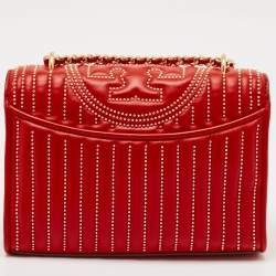 Pre Owned Tory Burch Red Leather Small Fleming Crossbody Bag