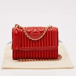 Pre Owned Tory Burch Red Leather Small Fleming Crossbody Bag