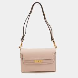 Pre Owned Tory Burch Light Pink Leather Lee Radziwill Pebble Shoulder Bag