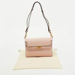 Pre Owned Tory Burch Light Pink Leather Lee Radziwill Pebble Shoulder Bag