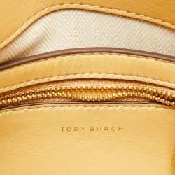 Pre Owned Tory Burch Brown Leather Lee Radziwill Diamond Small Double Bag