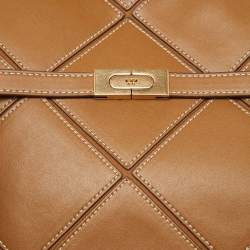 Pre Owned Tory Burch Brown Leather Lee Radziwill Diamond Small Double Bag