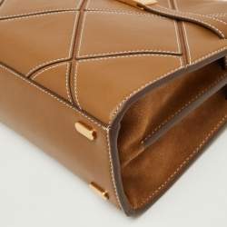 Pre Owned Tory Burch Brown Leather Lee Radziwill Diamond Small Double Bag