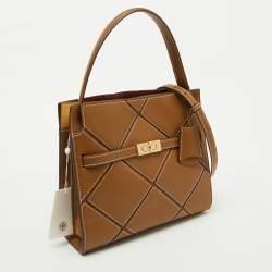 Pre Owned Tory Burch Brown Leather Lee Radziwill Diamond Small Double Bag