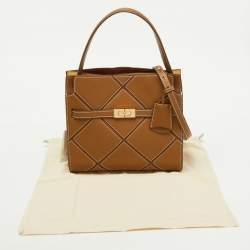 Pre Owned Tory Burch Brown Leather Lee Radziwill Diamond Small Double Bag