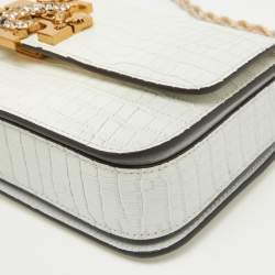 Pre Owned Tory Burch White Croc Embossed Leather Eleanor Dragon Rectangular Shoulder Bag