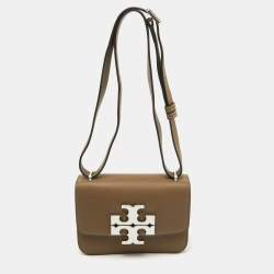 Pre Owned Tory Burch Taupe Grey Leather Small Eleanor Convertible Shoulder Bag