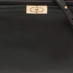 Tory Burch Black Leather Small Lee Radziwill Top Handle Bag