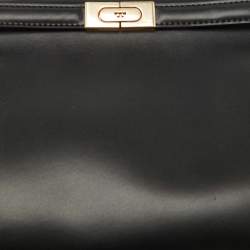 Tory Burch Black Leather Small Lee Radziwill Top Handle Bag