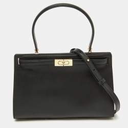 Tory Burch Black Leather Small Lee Radziwill Top Handle Bag