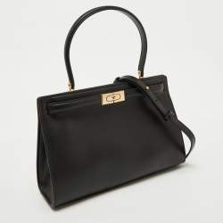 Tory Burch Black Leather Small Lee Radziwill Top Handle Bag