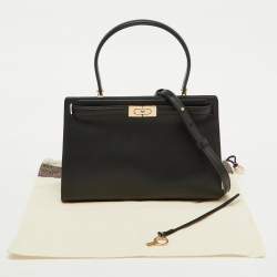 Tory Burch Black Leather Small Lee Radziwill Top Handle Bag